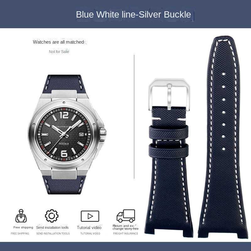 Curea de ceas din piele și nailon cu bază Pentru seria IWC Engineer IW500501 IW378507 IW323601 Curea de ceas pentru bărbați 28mm Decupaj Brățară din pânză