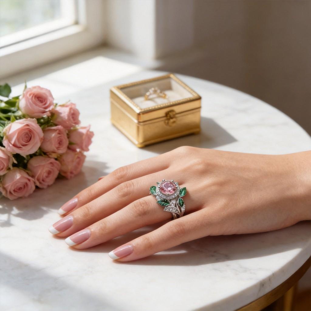 Elegant Zircon Flower Geometric Ring For Women With Electroplated Finish For Fashion Jewelry