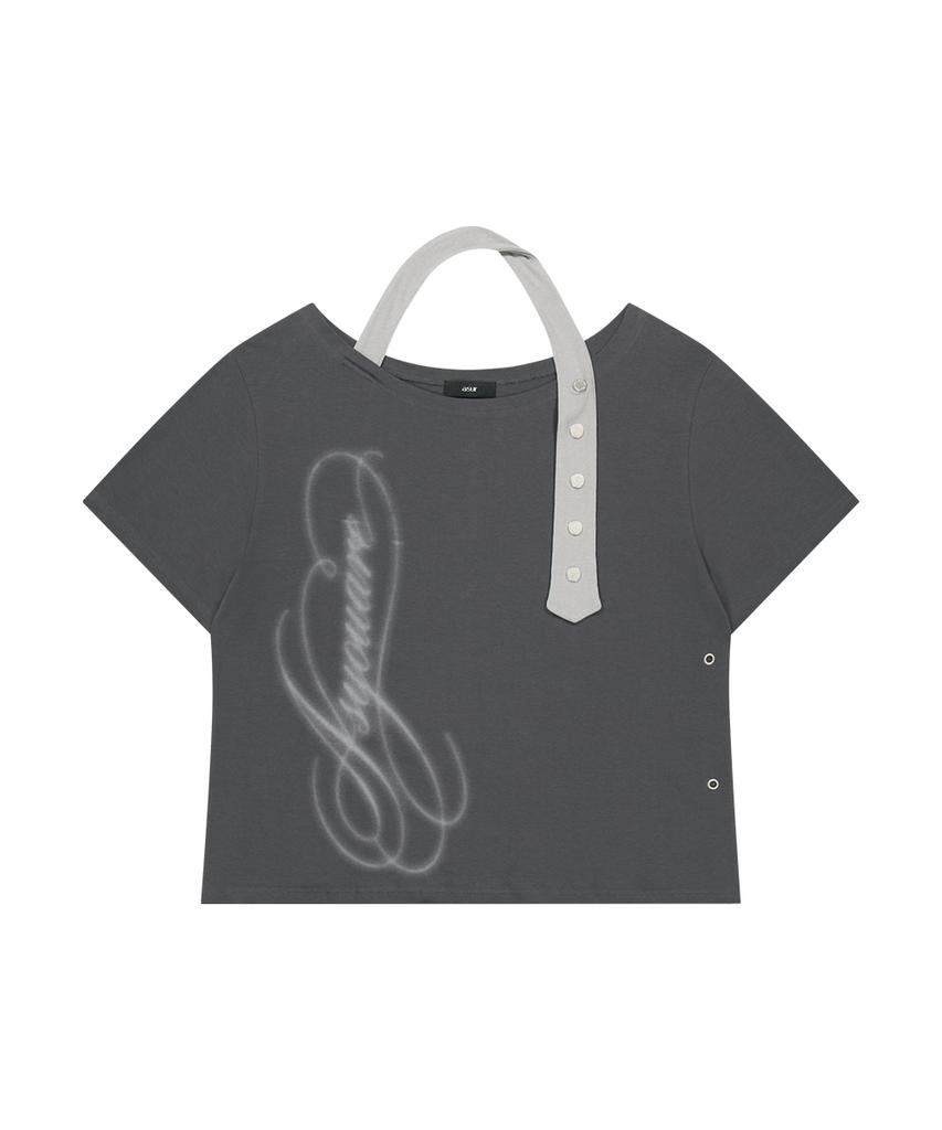 Aejeuyua Belted Halter Off-Shoulder Tee Charcoal