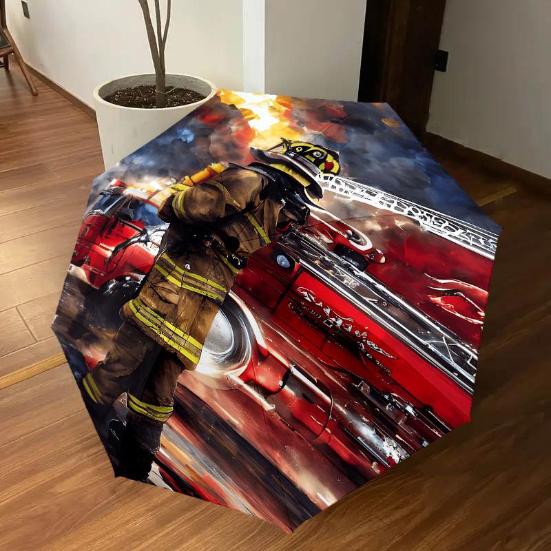 1PC firefighter firetruck Umbrella-8-Rib Reinforced, Automatic Open, Lightweight & Durable, Fashion Accessory for Outdoor-D393