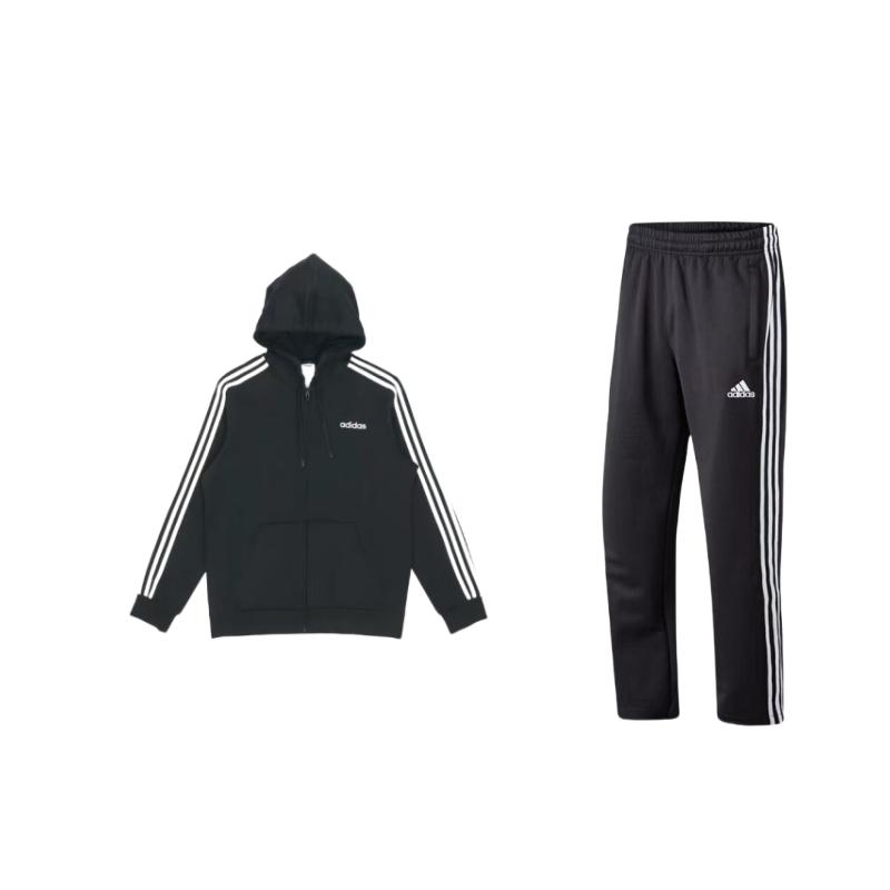 

Adidas E 3S FZ FL Striped Fleece Hooded Jacket And Elastic Long Pants Casual Sports Set Men Sports Set Black TR30PR+DQ3101 S