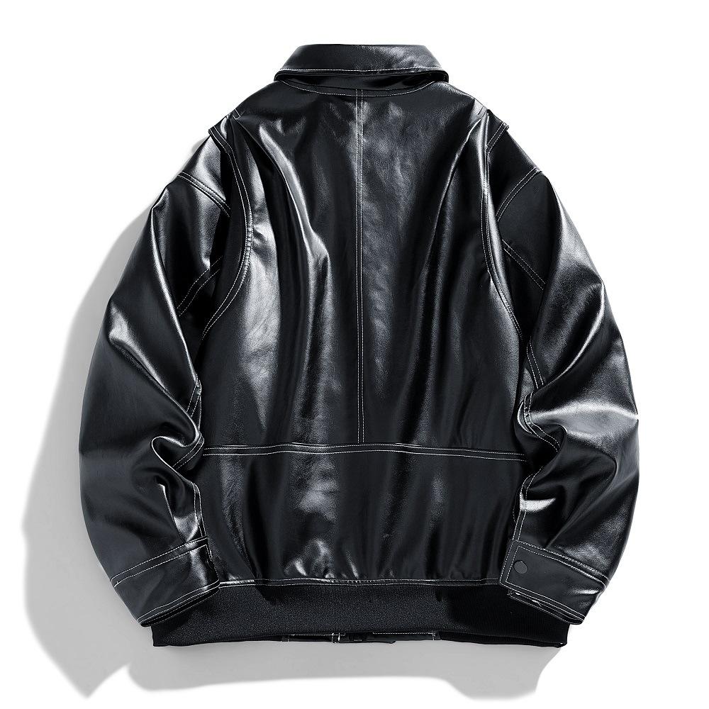 Solid Color American Retro Single-layer Leather Motorcycle Suit Windproof Handsome Slim Fit Handsome Men's Jacket