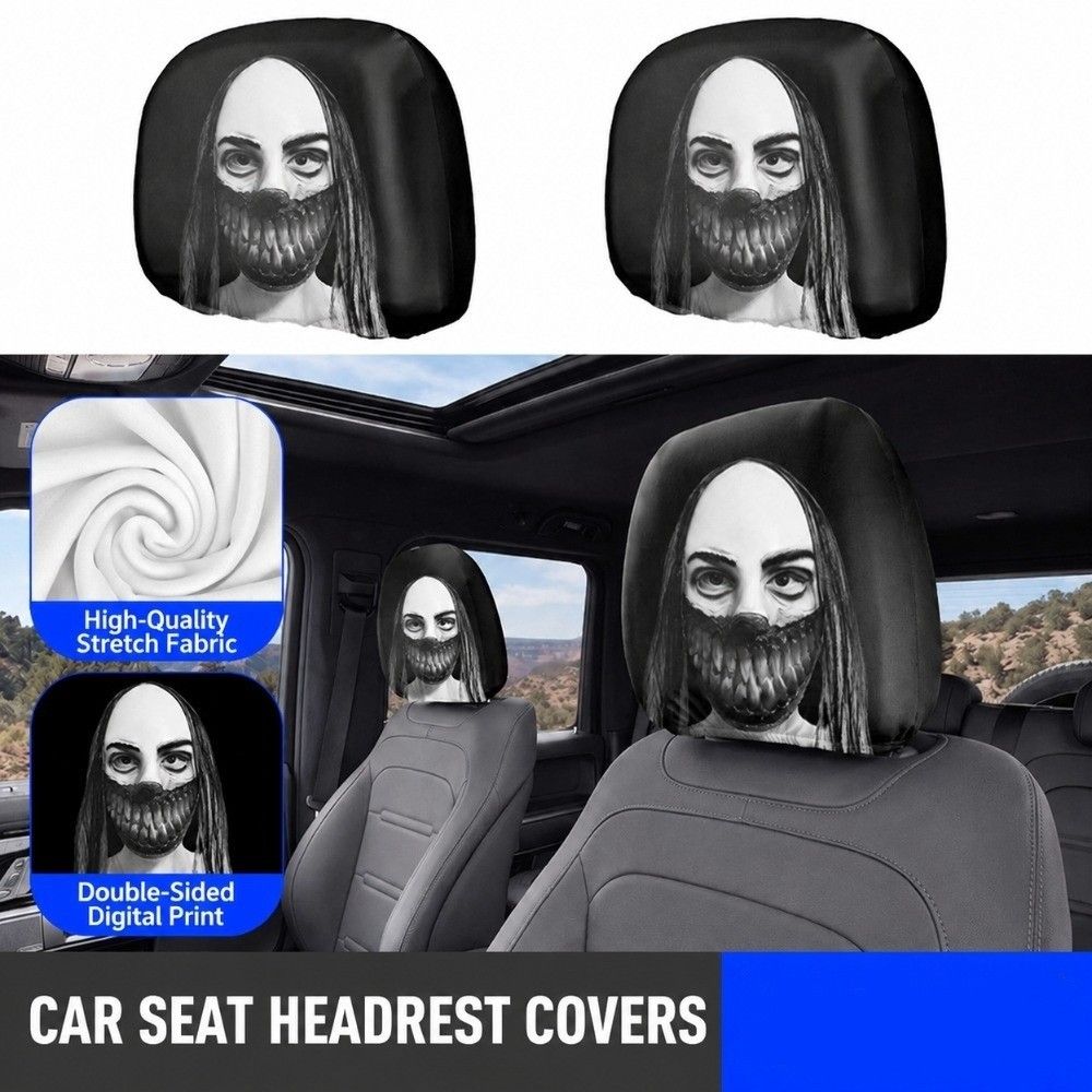 2pcs Breathable Car Headrest Covers Universal Seat Protector Car Headrest Cover  For Halloween