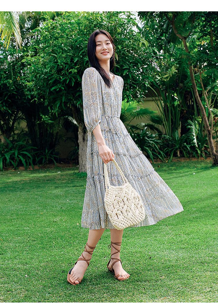 Qiwen Star Track Skirt Jiuzi Anna Koubo Xifeng Chiffon Cake Skirt Dress Women's 2025 Summer New Style