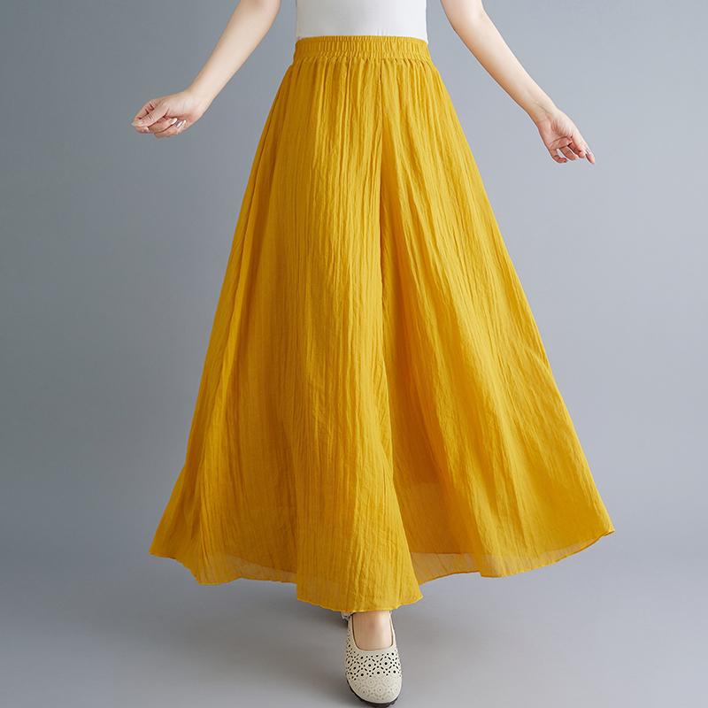 DIMANAF Plus Size 2021 Women Linen Pants Elastic Vintage Korea Basic Female Large Size Fashion Slacks Wide Leg Oversize Loose Pants