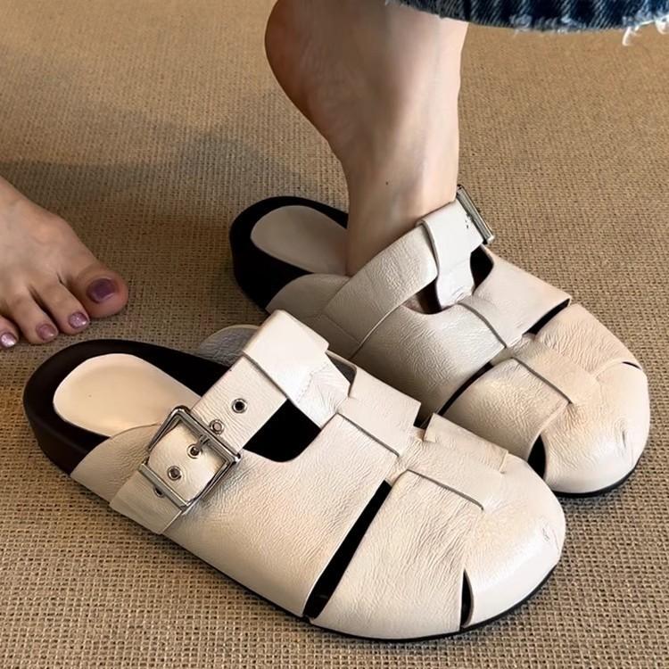 Spring 2025 new French bag head slippers women lazy one pedal casual moral training half slippers women's shoes fashion