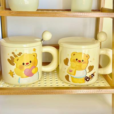 Cute Butter Bear Ceramic Mug with Lid Spoon with High Appearance Birthday Gift for Girls Best Friend Gift
