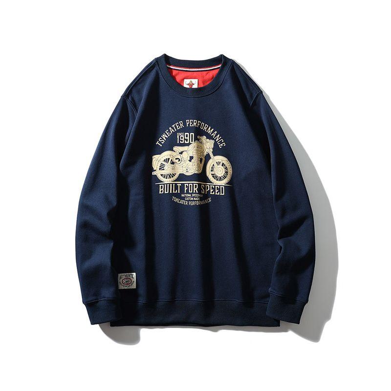 American Retro Trendy Locomotive round-Neck Non-Hoodie Sweatshirt Male 2024 New Spring and Autumn Export Men Casual Jacket Royal Blue L