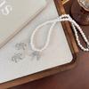 Simple Retro Simple Bow Earrings High-end Bow Collar Bone Chain New Pearl Necklace