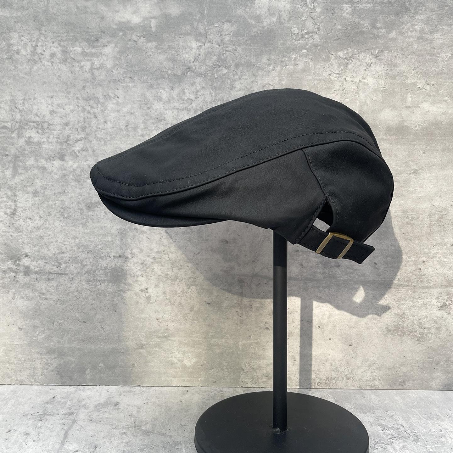 25 Retro Matte Pu Leather Forward Hat Men S And Women S British Style Beret Versatile Literary Newsboy Hat M（56-58cm）