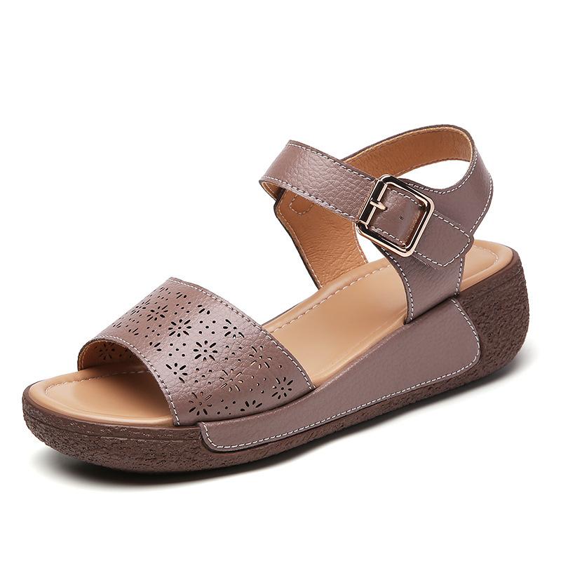 New Summer Wedge Sandals for Women's Thick Sole Sponge Cake Sandals for Mothers Wearing Flat Straps for Women's Sandals