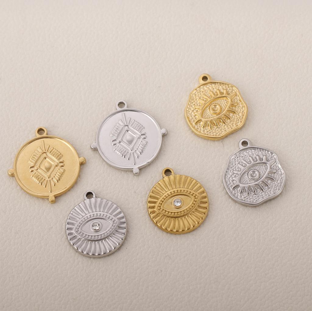 3 Stück Edelstahl Goldfarben Beschichtet Strassstein Blaues Böses Auge Anhänger Halskette Armband Ohrring DIY Schmuckherstellung Zubehör