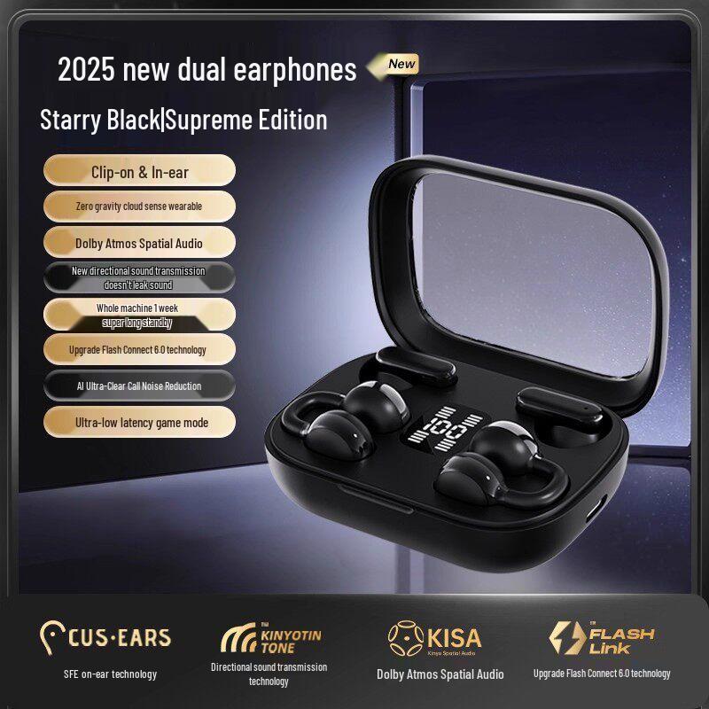 2026 Bluetooth Earphones: Wireless Ear Clip, Bone Conduction, Non-In-Ear, Dual Pair, Long Battery Life, Noise Reduction.