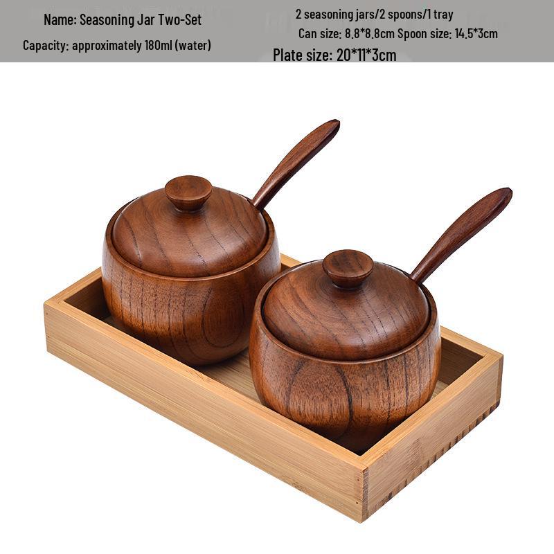 Retro Jujube Wood Spice Jar Set with Lid - Custom Logo Salt Shaker & Seasoning Box for Kitchen