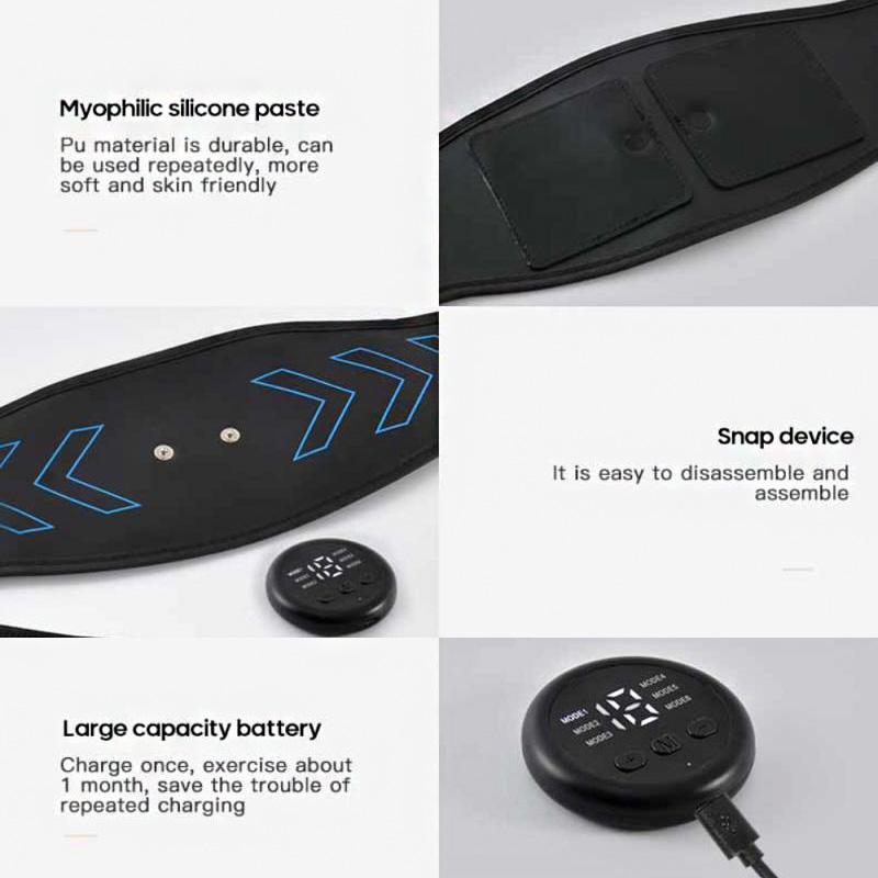 Ceinture Abdominale Électrostimulation EMS – 6 Modes, 15 Niveaux, Rechargeable USB (Sans Gels)