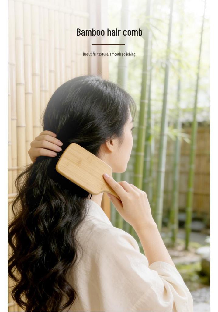Bamboo Air Cushion Hair Comb for Women - Large, Detangling Massage Comb for Long Hair