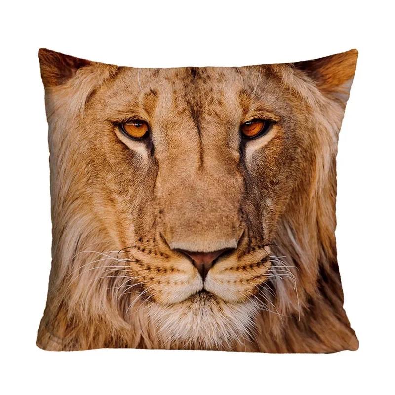 Tiger Lion Cat Wolf Printed Polyester Pillow Cover Cushion Cover Bedroom Home Sofa Square Animal Decorative Pillowcase 45X45Cm