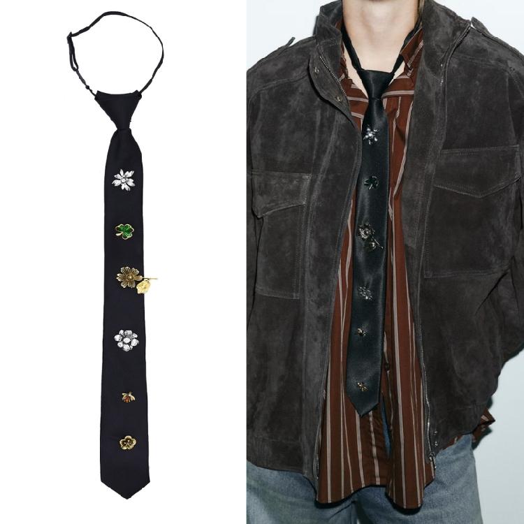 Delicate Crystal Accented Insect Necktie Premium Woven Polyester Comfortable Unisex Accessory For Daily Use