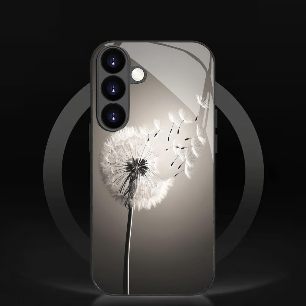 Dandelion pattern tempered glass phone case suitable for Samsung GalaxyS26 S25 S24 S23 S22 S20FE/Ultra/Plus anti drop back cover