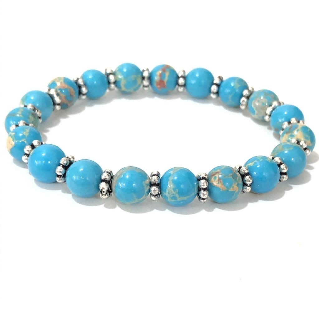 8mm Natural Blue Copper Turquoise Gemstone Beads Jewelry Handmade Stretch Chakra Bracelet 7.5" For Gift CSB-26