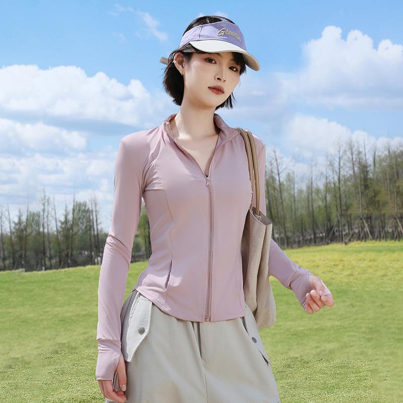 Women's stand-up collar slim-fitting and thin sunscreen clothing, summer outdoor UV protection ice silk yarn light and breathable sunscreen clothing