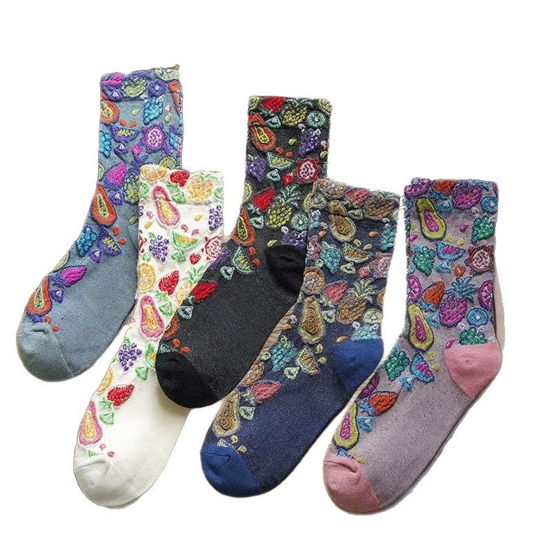 Women's Mid-calf Socks, Autumn Thin, Trendy and Versatile Long Calf Socks, Ethnic Style Retro Socks