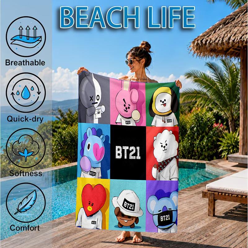 Colorful Cartoon Kpop Beach Towel, Microfiber Beach Towel, Perfect For Pool, Beach, Travel, Home Decor Beach Party Fan Gifts