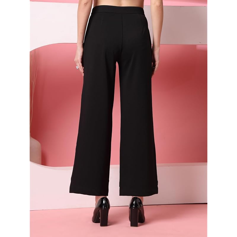 OOMPH! Women' Straight Fit Mid Rise Korean Trousers Trouser Pants for Women Elegant Workwear for Office, College & Even