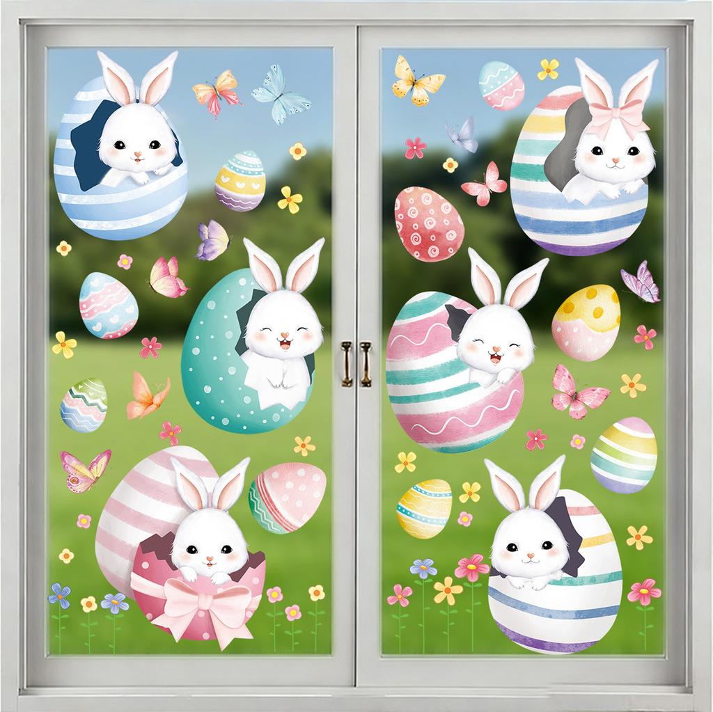 Easter Window Stickers Static Clings Easter Egg Bunny Decor for Party Home Window Decoration