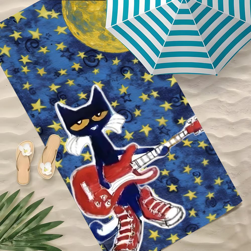P-Pete The Cat Towel Polyester Beach Towel Quick Dry Sand Free Bath Towel For Summer Pool Travel Vacation