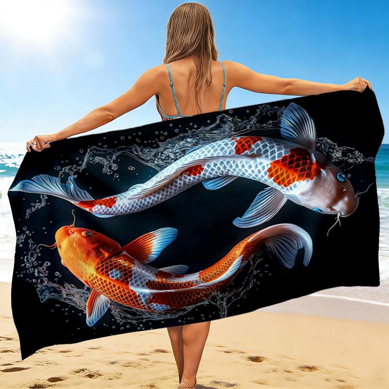 1Pc Koi Fish Artwork Beach Towel, Quick Dry, Multi-Use for Beach Pool Gym Yoga Home Travel, Christmas, Halloween, Xmas Gift M928501