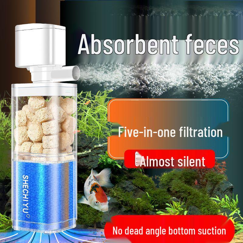 Silent Aquarium Filter: Submersible 3-in-1 Water Purifier, Circulator, and Oxygen Pump with Poop Suction Feature.