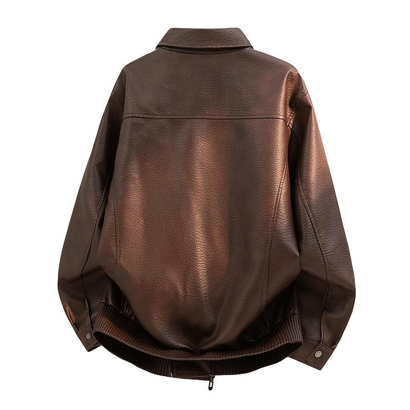 Locomotive men's leather jacket American retro pu leather hard loose street trend casual jacket leather jacket men