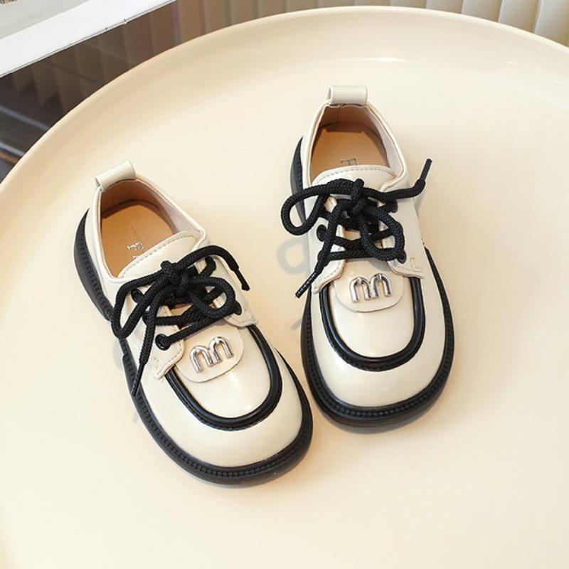 Children's Leather Shoes Black School Girl Shoes Fashion Spring Autumn Kids Causal Princess Mary Jane Shoes Patchwork Lace-up