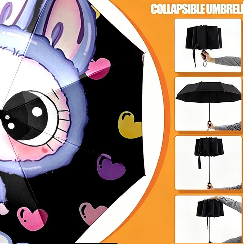 Custom Name Personalized Labubu Print Umbrella, Auto Open Close, 8‑Rib Sturdy Frame, Commute Camping Hiking Use, Birthday Gift