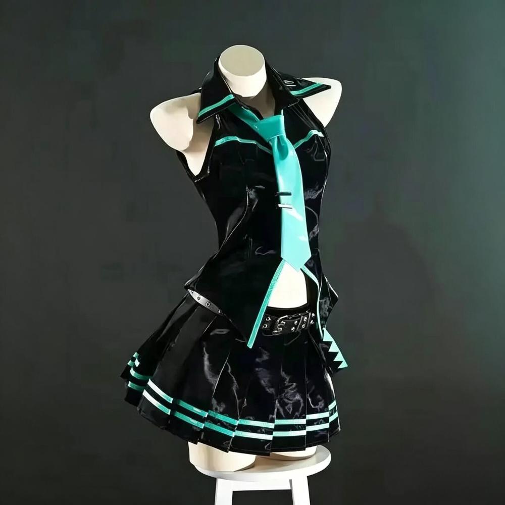 VOCALOID Stylist 16. Cosplay Kostüm Perücke Anime Schwarze Lackformel Uniform Halloween Karneval Nachtparty Kleid
