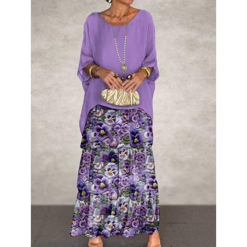 

QICED Women s Fashion Summer Spring Solid Color Print 2/1 Sleeve O-Neck Casual Dresses XXXXL