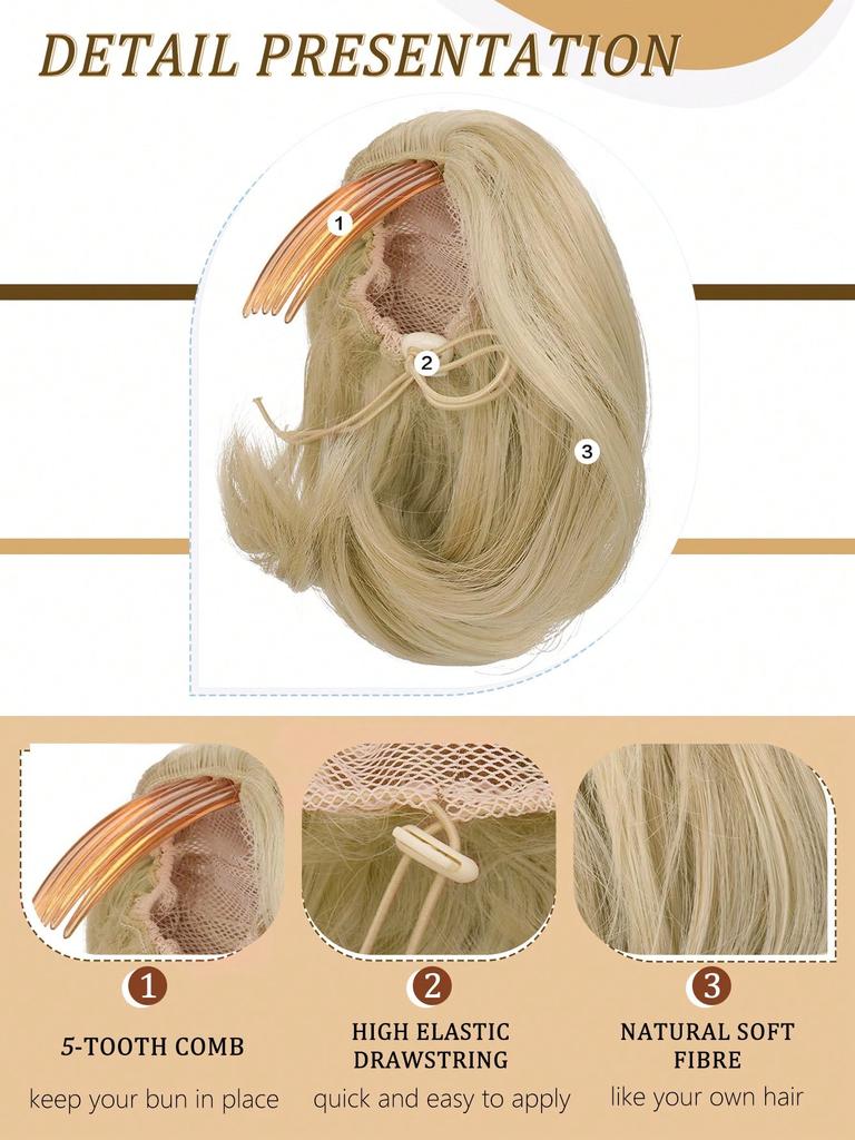 Synthetischer kurzer Pferdeschwanz, 6 Zoll, Dutt, Haarkamm, Clip, Haarbündel, verstellbarer Pferdeschwanz mit Kordelzug, synthetisches Haarteil, weibliche Verlängerung