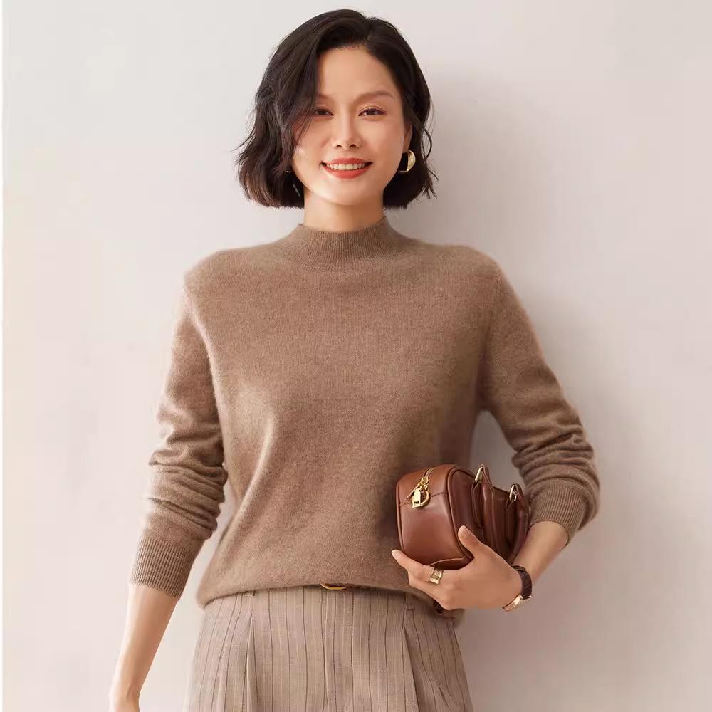 

Women s Cashmere Solid Color High Neck Sweater - Autumn Winter Long Sleeve Knit Pullover Double Extra Large