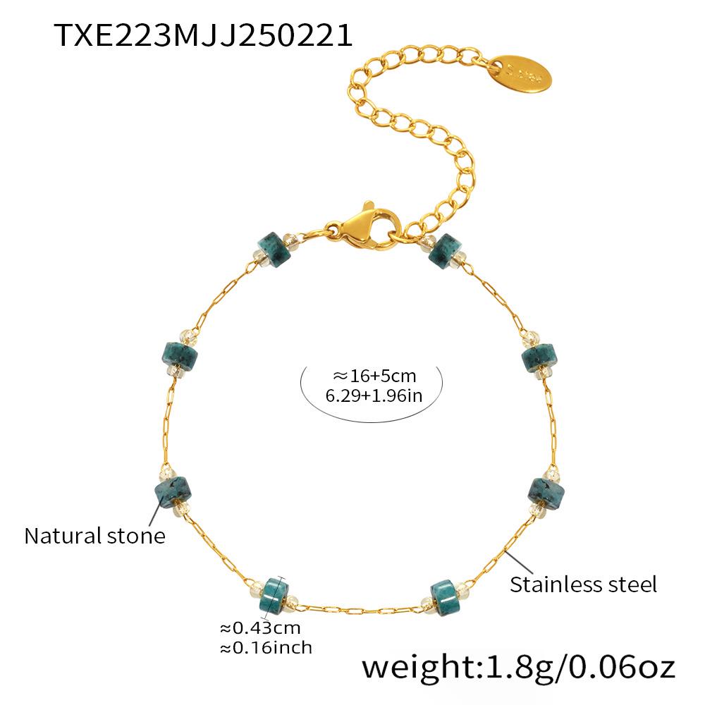 Qiong Yao Natural Blue-Green Stone Stainless Steel Necklace & Bracelet Set