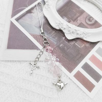 Bow-Love Keychain Crystal Y2k Beaded Phone Lanyard Strap Charm Cross-Pendant Phone Chain Anti-Lost for Women Girls Pink