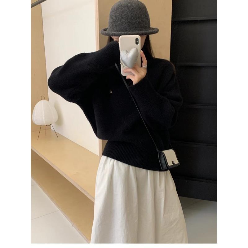 

Ленивый ветер дизайн чувство мягкий восковой водолазка свитер женский осень и зима новый свободный утолщенный теплый низ вязаный свитер топ average size чёрный