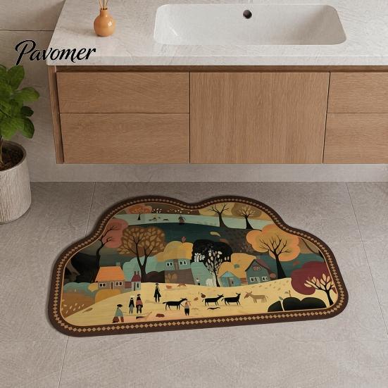Dust-proof Entryway Mat Retro Floral Bath Mat, Non-slip Super Absorbent Bathroom Rug, Decorative Floor Quick-drying Diatomaceous Earth Rug for
