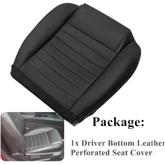 Front Driver Side Bottom Perforated Breathable Replacement Leather Seat Cover Black #GW or KW Compatible with Ford Mustang GT V6 2005 2006 2007 2008