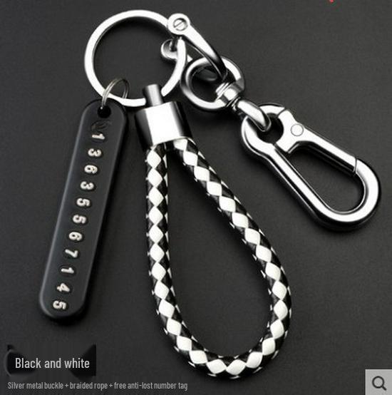 Keychain Anti-Lost Braided Rope with Number Plate for Car Keys and Mobile Phone