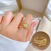ZAKOL Korean Fashion Three-layer Shiny Zircon Nail Open Ring for Women Engagement Wedding Party Zircon Gift
