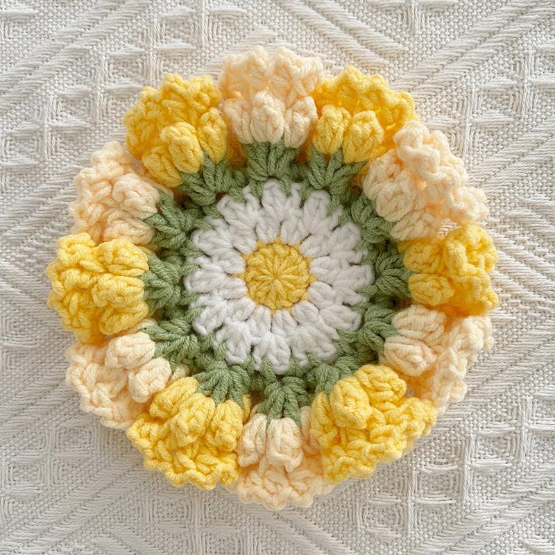 Colorful 12cm Round Placemat Crochet Petals Table Mat Pad Handmade Cotton Pad Cup Dish Coaster Decor Kitchen Supplies Wholesale diameter 12cm&round petals