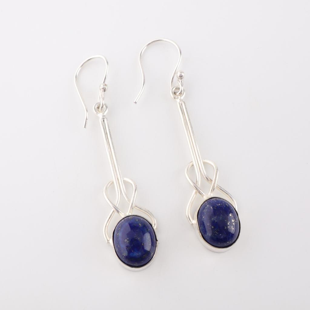 Natural Lapis Lazuli Gemstone 925 Sterling Silver Jewelry Handmade Earrings1.76" EE-171-22