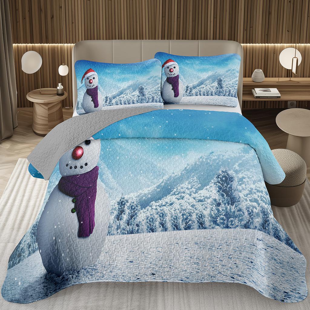 Copriletto Buon Natale, Set Copriletto Pupazzo di Neve Kawaii Queen/Full per Camera da Letto Bambini Ragazzi Ragazze, Set Piumino Tema Natale Cartone Animato