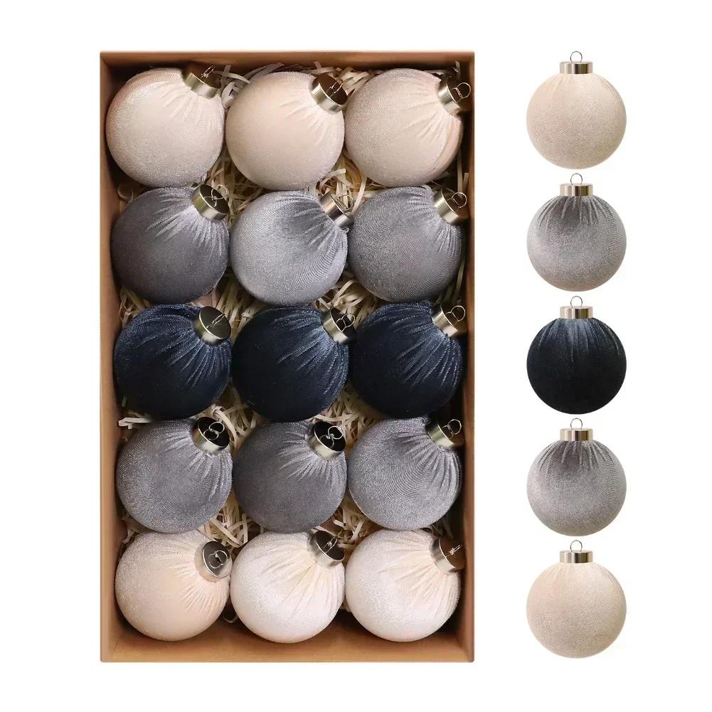 Christmas Tree Ornaments Velvet Balls Set 15 Pieces with Shatterproof Material for Tree Garland and Wreath Holiday Decor